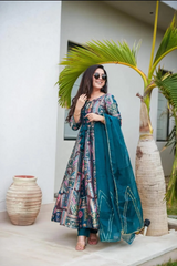 Digital Printed Chinon Silk Suit Set with Organza Dupatta Digital Printed Chinon Silk Suit Set with Organza Dupatta