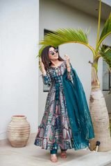 Digital Printed Chinon Silk Suit Set with Organza Dupatta Digital Printed Chinon Silk Suit Set with Organza Dupatta