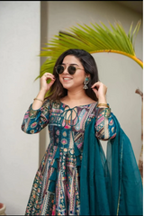 Digital Printed Chinon Silk Suit Set with Organza Dupatta Digital Printed Chinon Silk Suit Set with Organza Dupatta