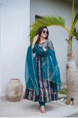 Digital Printed Chinon Silk Suit Set with Organza Dupatta Digital Printed Chinon Silk Suit Set with Organza Dupatta