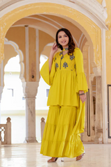 Women's Rayon Kurta with Sharara and Dupatta Set Women's Rayon Kurta with Sharara and Dupatta Set